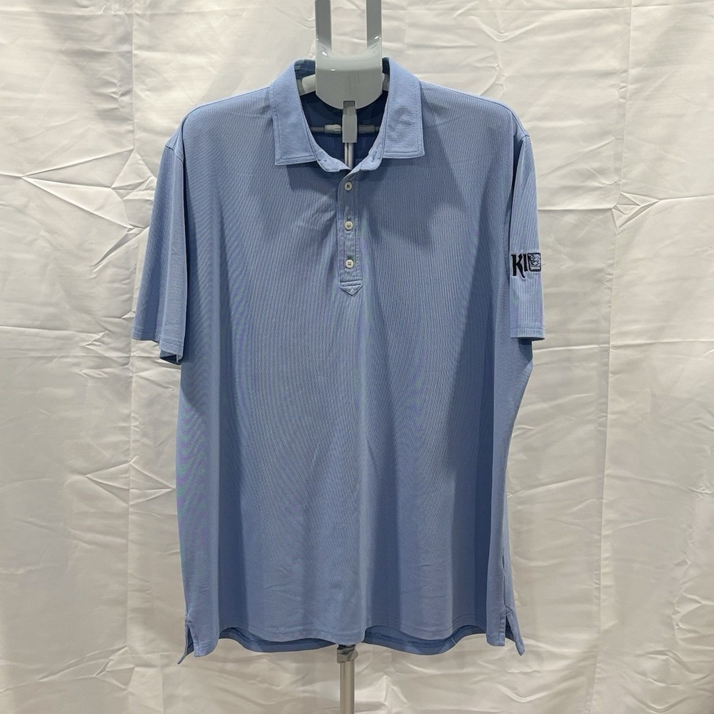 Johnnie O Mens XL Blue Performance Golf Polo Short Sleeve Kibble Bourbon Striped